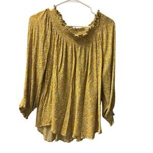 Melloday Yellow Gold Off Shoulder Floral Blouse Size XL